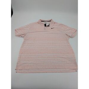 NIKE Dri Fit ADV Tiger Woods Polo Mens XL Snaps Peach / White Striped